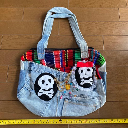 Borsa retrò denim - , teschio