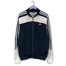 Felpa Adidas Vintage blu scuro e bianca con zip anni 2000 - Taglia D8 F192 uomo