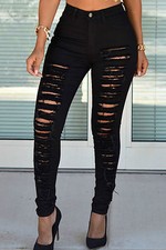 Pantaloni Jeans aperto tagliato strappato rotto Denim Destroyed Skinny Jeans L