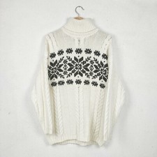 Maglione dolcevita lana donna uomo Vintage maglia Pullover taglia S Bianco Nero 