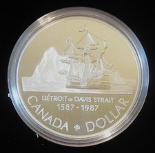 Canada: 1987 Detroit De Davis Stretto 1 Dollaro Argento Moneta IN Originale Box
