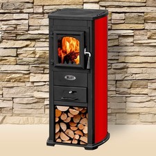 Stufa a legna / Termocamino acciaio ghisa 7 / 8 kW - Mod.Long Hold Fire Bordeaux