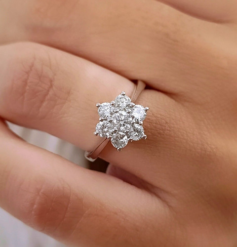 Anello solitario fiore con - solitario,