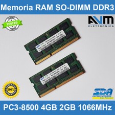 Memoria RAM SO-DIMM DDR3 PC3-8500 1066MHz 4GB 2GB per notebook Laptop SODIMM