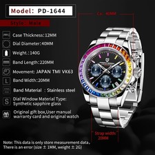  Cronografo al quarzo gioiello arcobaleno PAGANI DESIGN. Quadrante blu in acciaio. Venditore USA 