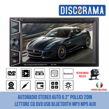 AUTORADIO STEREO AUTO 6.2" POLLICI 2DIN LETTORE CD DVD USB BLUETOOTH MP3 MP5 AUX