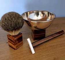 Set da barba Rasoio + PENNELLO + Ciotola Occhio Di Tigre VINTAGE Nos Mai Usato