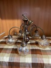 Set Lampario e Abat-jour vintage anni '70 legno ottone vetro di Murano