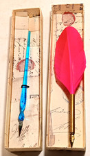 SCATOLA PORTA PENNE IN CARTONE-CON 2 PENNE PORTAPENNINO-D'EPOCA-VINTAGE