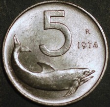 Italia 5 Lire 1974 KM# 92