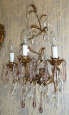 Applique foglia dorata e pendenti in cristallo 3 luci