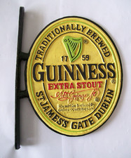 LARGE DOUBLE SIDED WALL MOUNTED CAST IRON GUINNESS SIGN HAND PAINTED PUB BAR