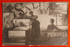CARTOLINA SALUTI PERUGIA 1925  -  SPEDITA MARINAIO FILIBERTO SALVI ( C 92 )