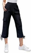 Cargo Tre Quarti Pantaloni Pinocchietto Donna 6 Tasche Capri Pantalone 3/4 Sport