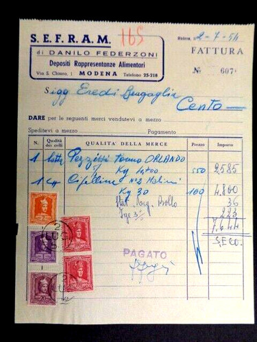 Sefram modena fattura - fattura, 1954