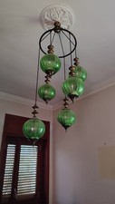 Lampadario lanterne Verdi di vetro soffiato e ottone anni 60