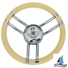 VOLANTE RUOTA TIMONE NAUTICO POLIURETANO BEIGE ACCIAIO INOX NAUTICA VELA