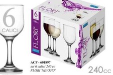 6 CALICE VINO ROSSO BIANCO GAMBO MAXI CALICI BICCHIERI DA TAVOLA 240CC FLORI'