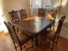 Tavolo antico allungabile in legno da pranzo quadrato d'epoca 900 + Prol+6 sedie