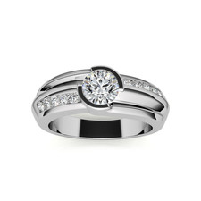 Ens Anello di Fidanzamento Coltivato in Laboratorio Tondo Diamante Oro M...