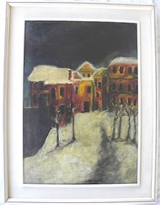 Antonio CEREDA (Monza 1921) CASE nella NEVE OLIO su TELA materico cm 100x70
