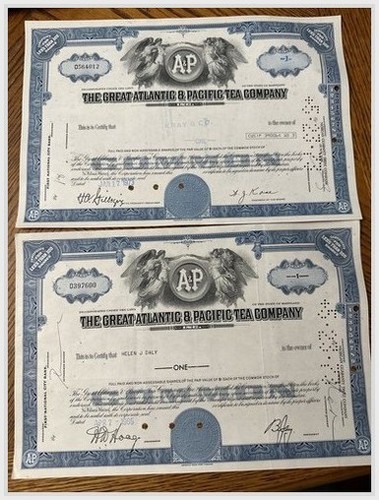 Stock certificate 1955 - a&p,
