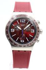 Nuovo Orologio Swiss Swatch Irony Chrono Wine Grid Silicone Uomo Data 44mm YVS464 $200