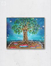 Dipinto A Mano Acrilico Su Tela, Dipinto Paesaggio Surreale, Albero Della Vita 