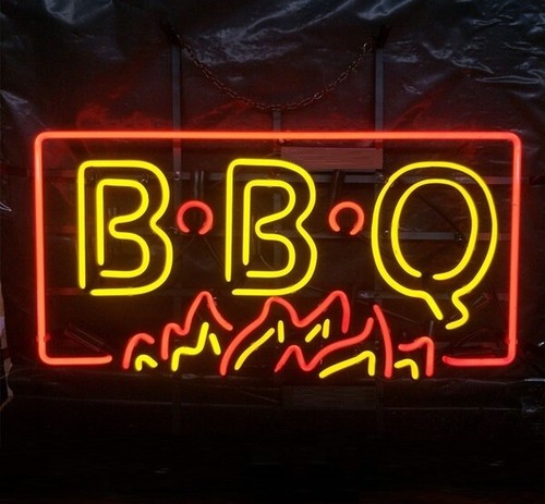 Bbq flames handmade glass - handmade, neon