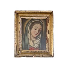 Dipinto ad olio su tela epoca XVIII sec volto femminile Madonna Vergine Maria