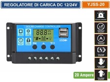 REGOLATORE DI CARICA 20A PWM PANNELLO SOLARE DC 12V 24V CON DISPLAY 2 PORTE USB
