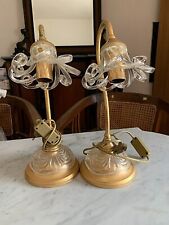 coppia di abajour in metallo dorato e vetro anni 70 vintage 