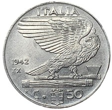 50 CENTESIMI 1942 XX - VITTORIO EMANUELE III - ITALIA - BB -