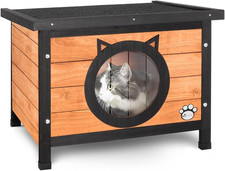 ® Casetta per Gatti in Legno Con Porta Design Orecchie Di Gatto, Cuccia Da Ester