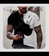 t shirt uomo manica corta bianco nero picche 2 XL , 116 cm busto moda estate