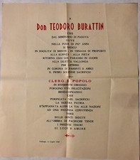 Manifesto Vallonga Di Arzergrande Padova 1948 DON TEODORO BURATTIN Cm 40x35