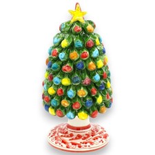 Albero Pigna di Natale con stella puntale, ceramica Caltagirone, h 24 x 12 cm ca