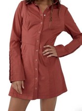 Free People Tg 10-12 Camicia Abito Bottoni davanti Manica Lunga Marrone Borgogna Thea S