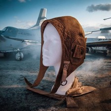 Vecchio Casco Pilota Pelle Pilot Aviatore Copricapo Aviazione Vintage in Pelle