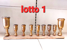 1° lotto di 9 porta candele bossoli antichi epoca in legno