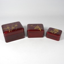 TRIS TRITTICO SCATOLE PORTAGIOIE IN LEGNO LACCATO LACCA GIAPPONESE MAKIE VINTAGE