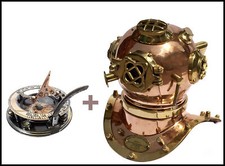 Casco in ottone per immersioni subacquee + bussola meridiana navigazione barca orologio da tasca
