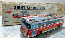 Bandai Tin Toy SIGHT SEEING BUS Battery Operated Japan L@@K VIDEO