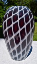 RARO VASO ARCHIMEDE SEGUSO A LOSANGHE ALTO 11" VETRO AMETISTA E FASCE BIANCHE ASI