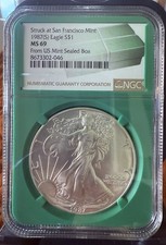 1987-S American Silver Eagle Dollar MS69 dagli Stati Uniti scatola sigillata come nuova nucleo verde