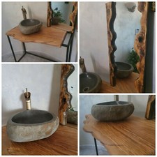 Mobile bagno in ulivo (Lavabo, rubinetto e specchio)