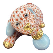 Nuova statuina stravagante Herend Ungheria cucciolo ruggine cane palla rete 15514 24K