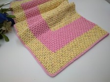 Copertina neonato uncinetto di cotone GIALLO e ROSA 69 cm x 89 cm