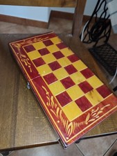 Scacchiera Portatile Legno Intarsiato Per Dama E Backgammon Con Pedine 