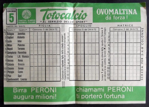 Totocalcio 1972 schedina - totocalcio,